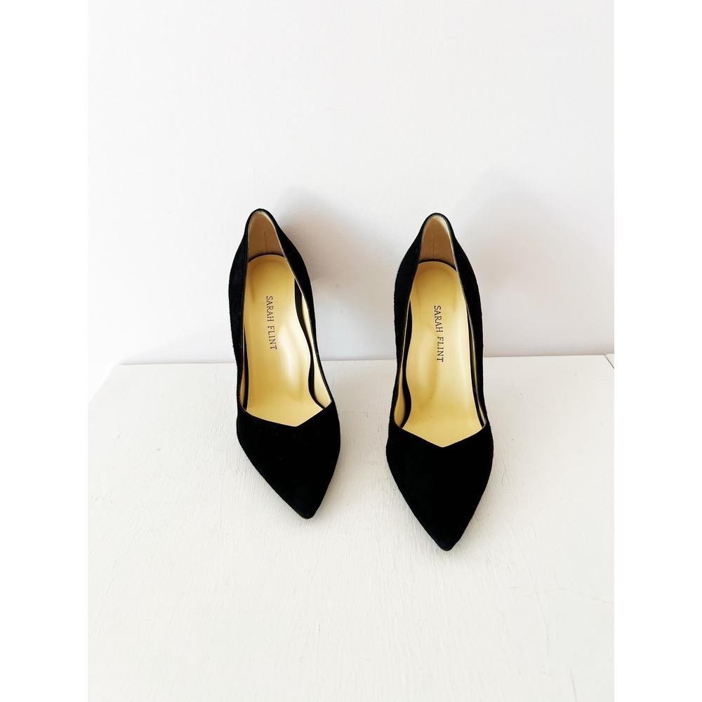 Sarah Flint Perfect Pump 100 Black Suede Pointed Toe Stiletto Heels 37 MSRP $495